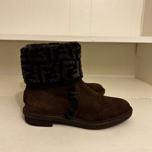 Fendi Zucca FF Logo Suede Combat Boots Size 5.5 (Euro 36.5)